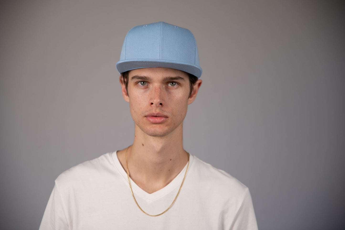 6-Panel Snapback (Flat Bill) — Solid Light Blue — Dozen Pack