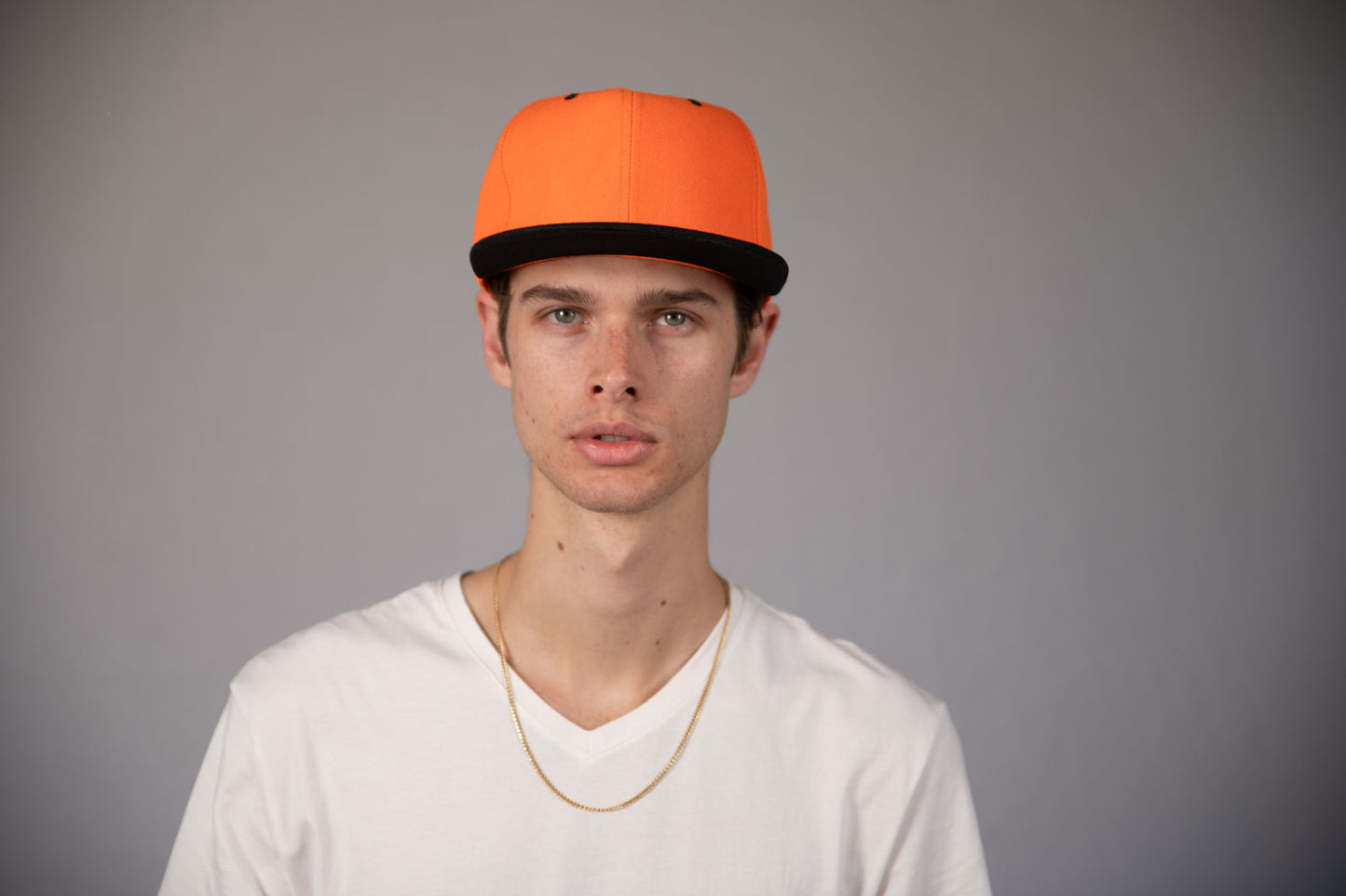 6-Panel Snapback (Flat Bill) — Orange / Black Bill — Dozen Pack