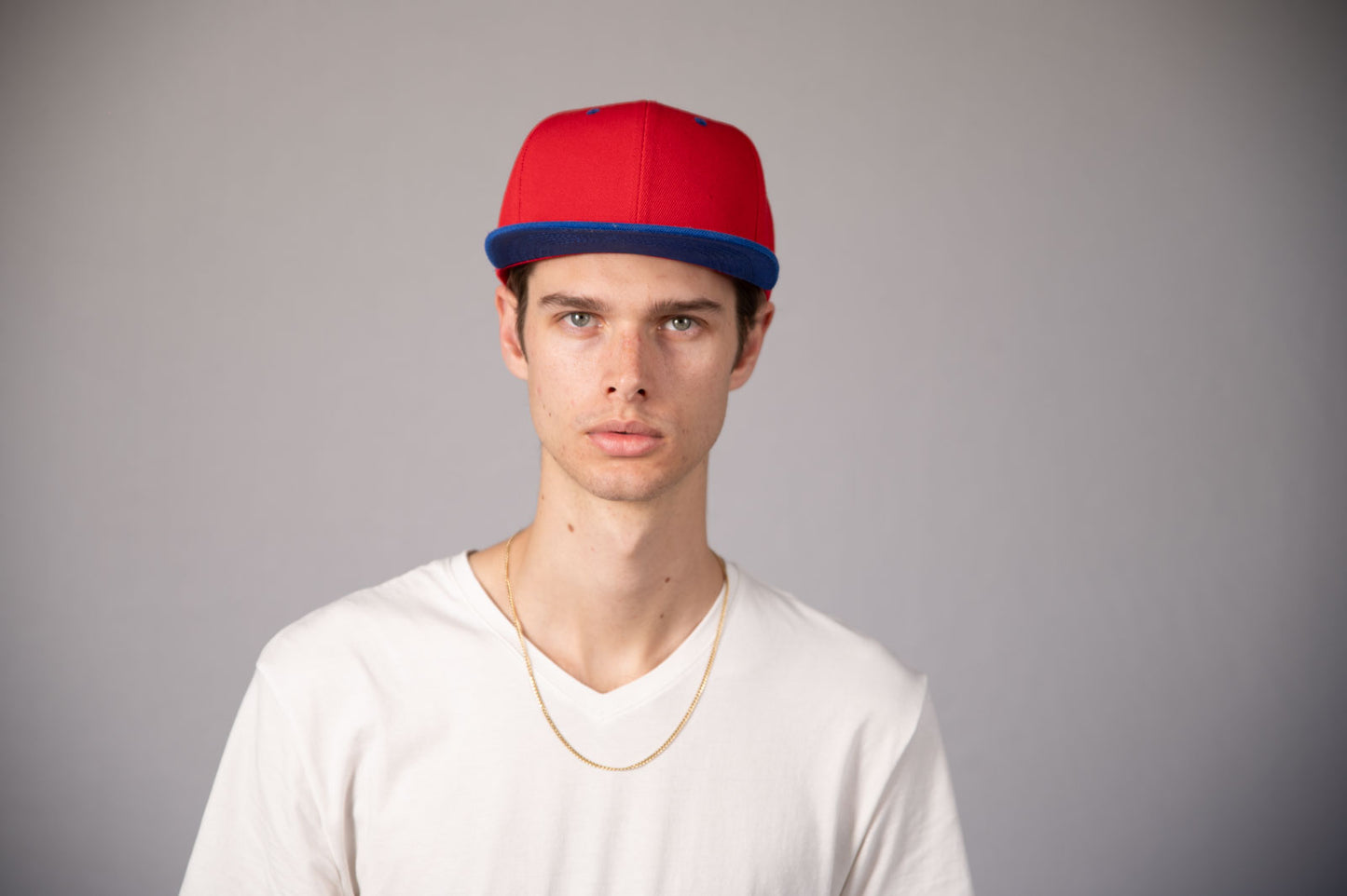 6-Panel Snapback (Flat Bill) — Red / Royal Blue Bill — Dozen Pack