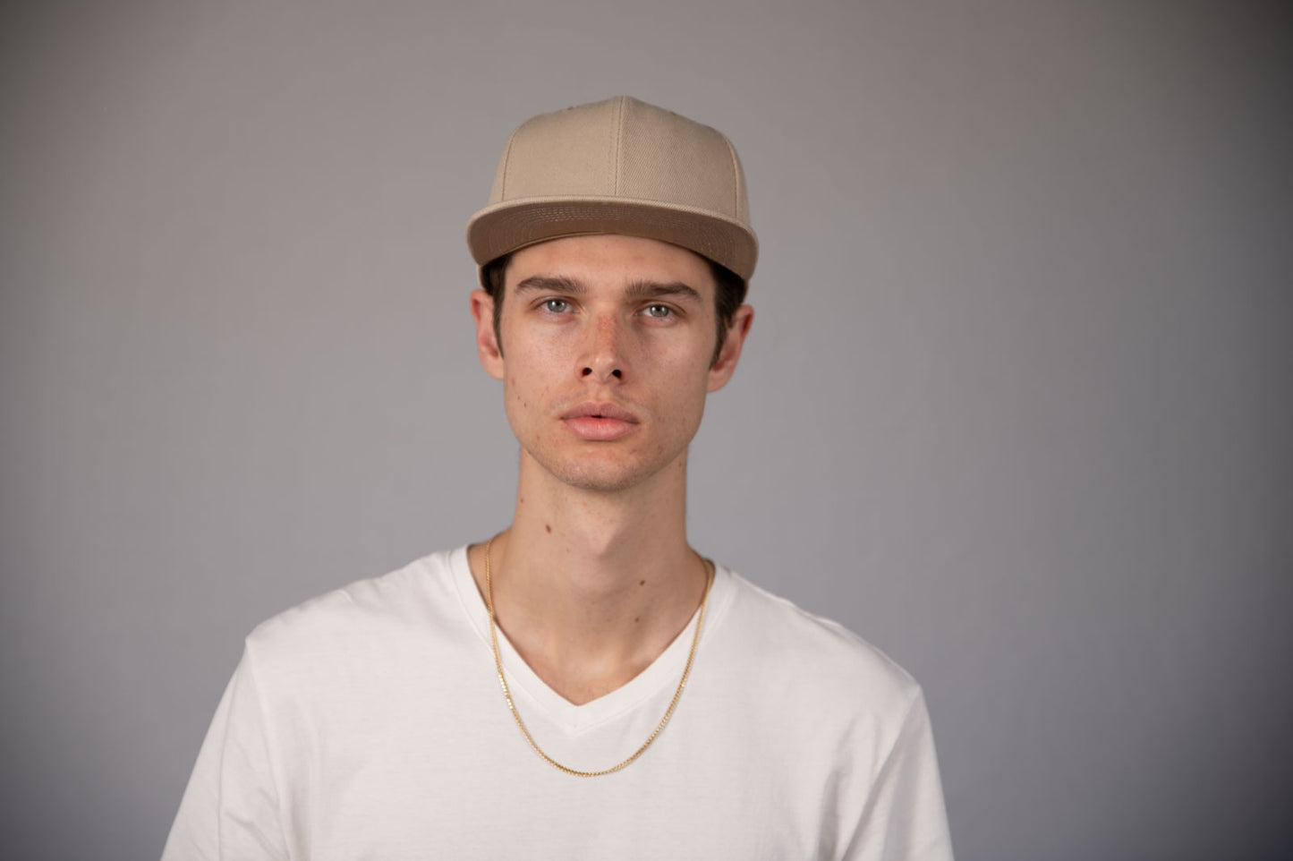 6-Panel Snapback (Flat Bill) — Solid Tan — Dozen Pack