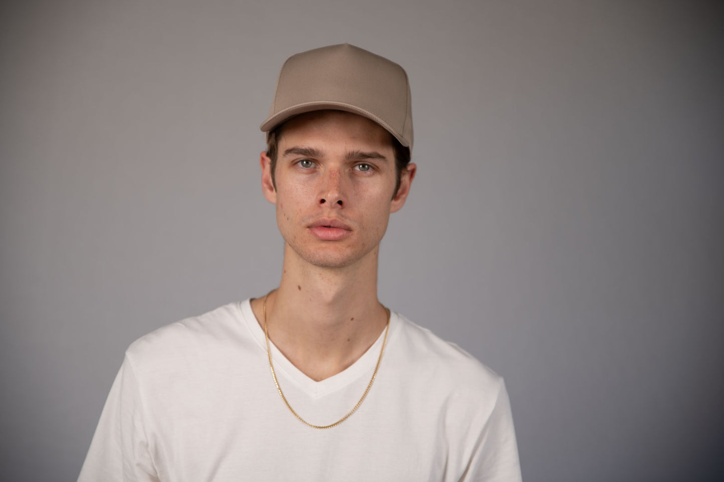 5-Panel Snapback (Curved Bill) — Tan — Dozen Pack