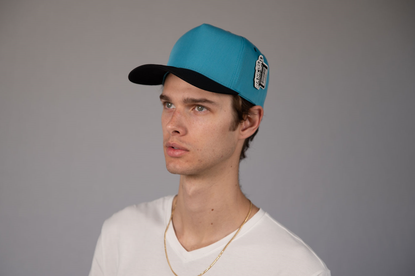 5-Panel Snapback (Curved Bill) — Turquoise / Black Bill — Dozen Pack