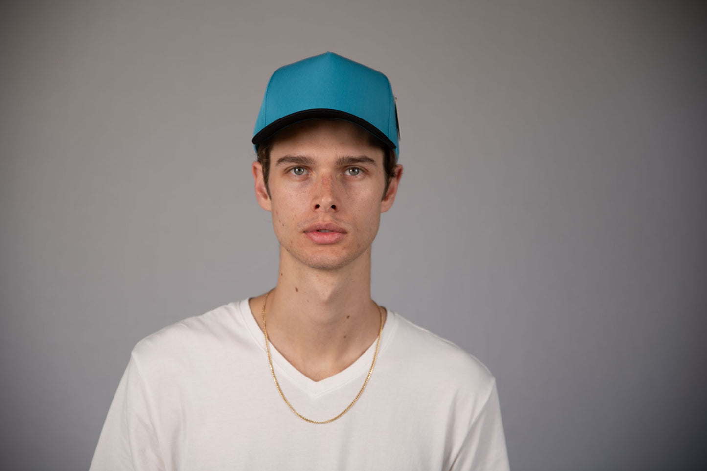 5-Panel Snapback (Curved Bill) — Turquoise / Black Bill — Dozen Pack