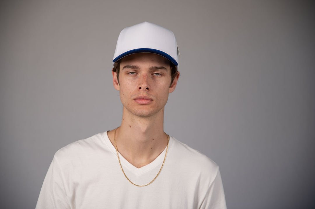 5-Panel Snapback (Curved Bill) — White / Royal Blue Bill — Dozen Pack alternate