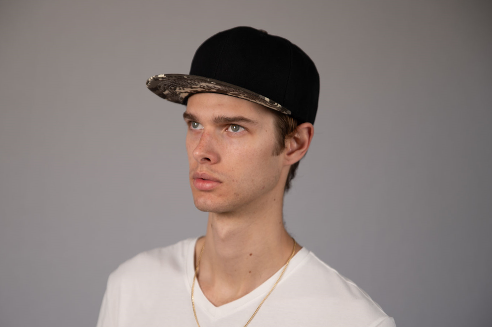6-Panel Snapback (Flat Bill) — Black / Digital Camo Bill — Dozen Pack
