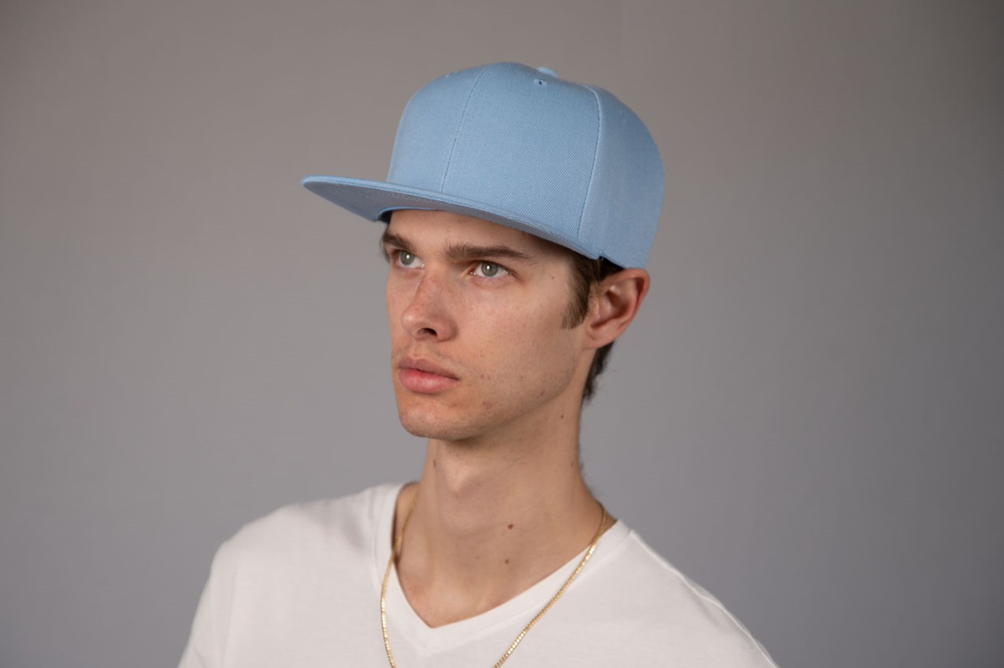 6-Panel Snapback (Flat Bill) — Solid Light Blue — Dozen Pack