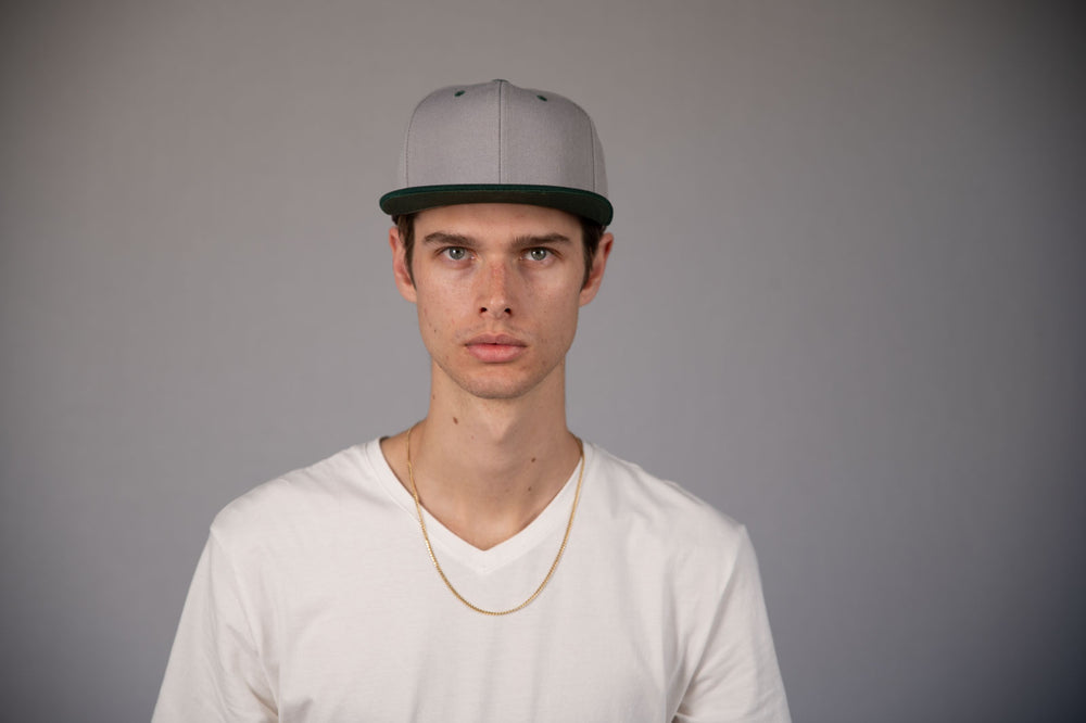 6-Panel Snapback (Flat Bill) — Light Grey / Dark Green Bill — Dozen Pack secondary