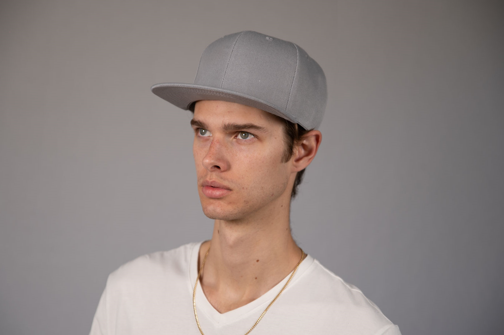 6-Panel Snapback (Flat Bill) — Solid Light Grey — Dozen Pack
