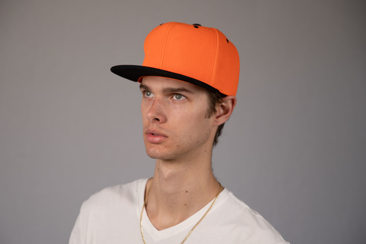 6-Panel Snapback (Flat Bill) — Orange / Black Bill — Dozen Pack