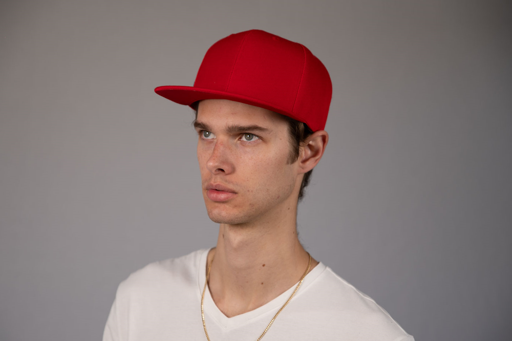 6-Panel Snapback (Flat Bill) — Solid Red — Dozen Pack