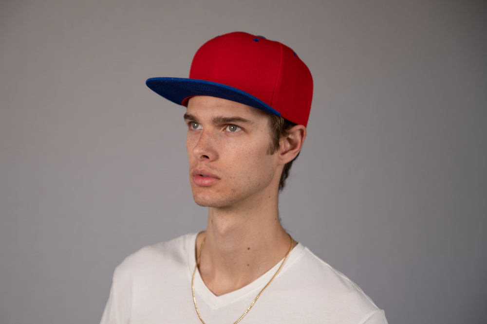 6-Panel Snapback (Flat Bill) — Red / Royal Blue Bill — Dozen Pack