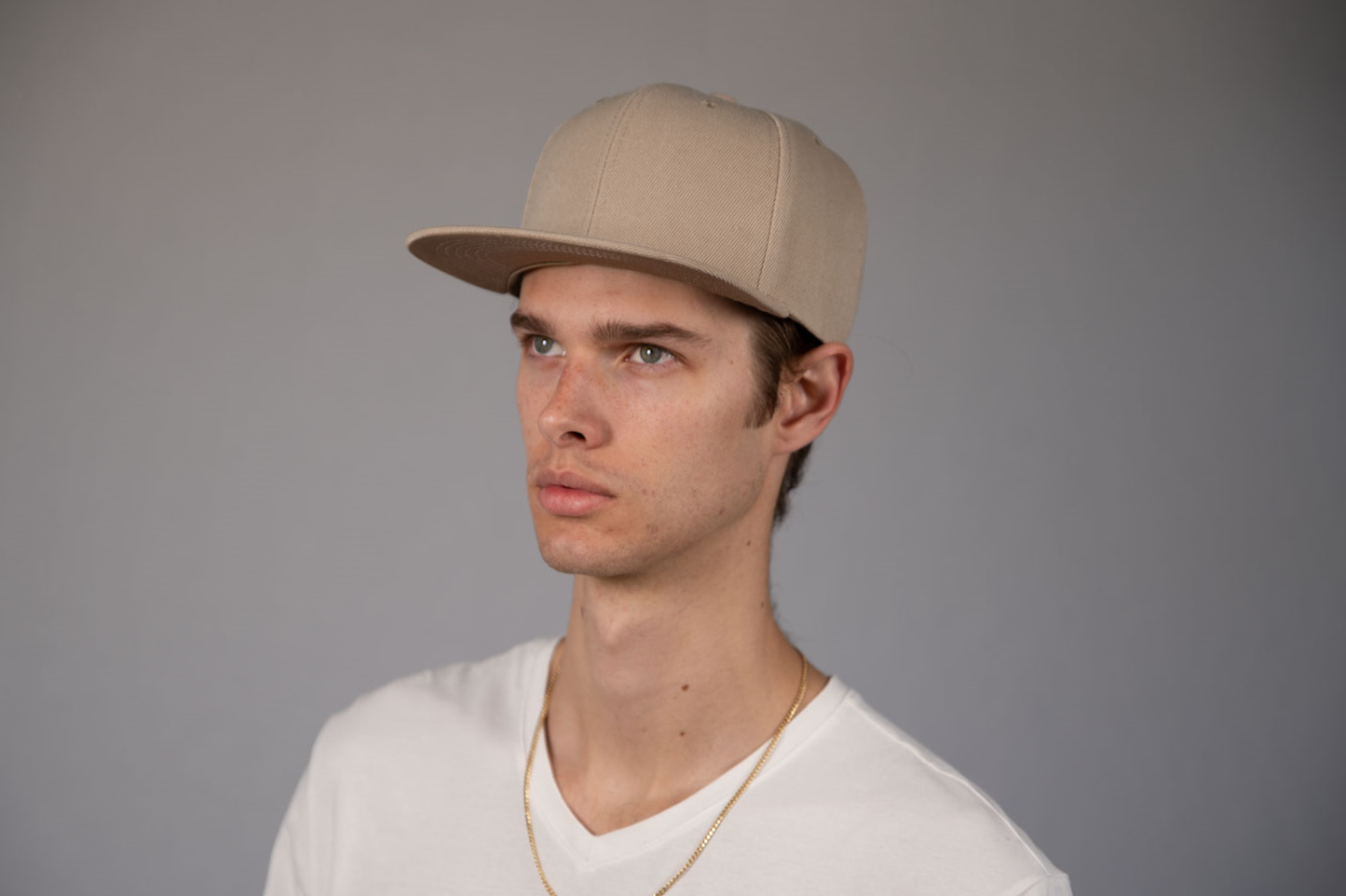 6-Panel Snapback (Flat Bill) — Solid Tan — Dozen Pack