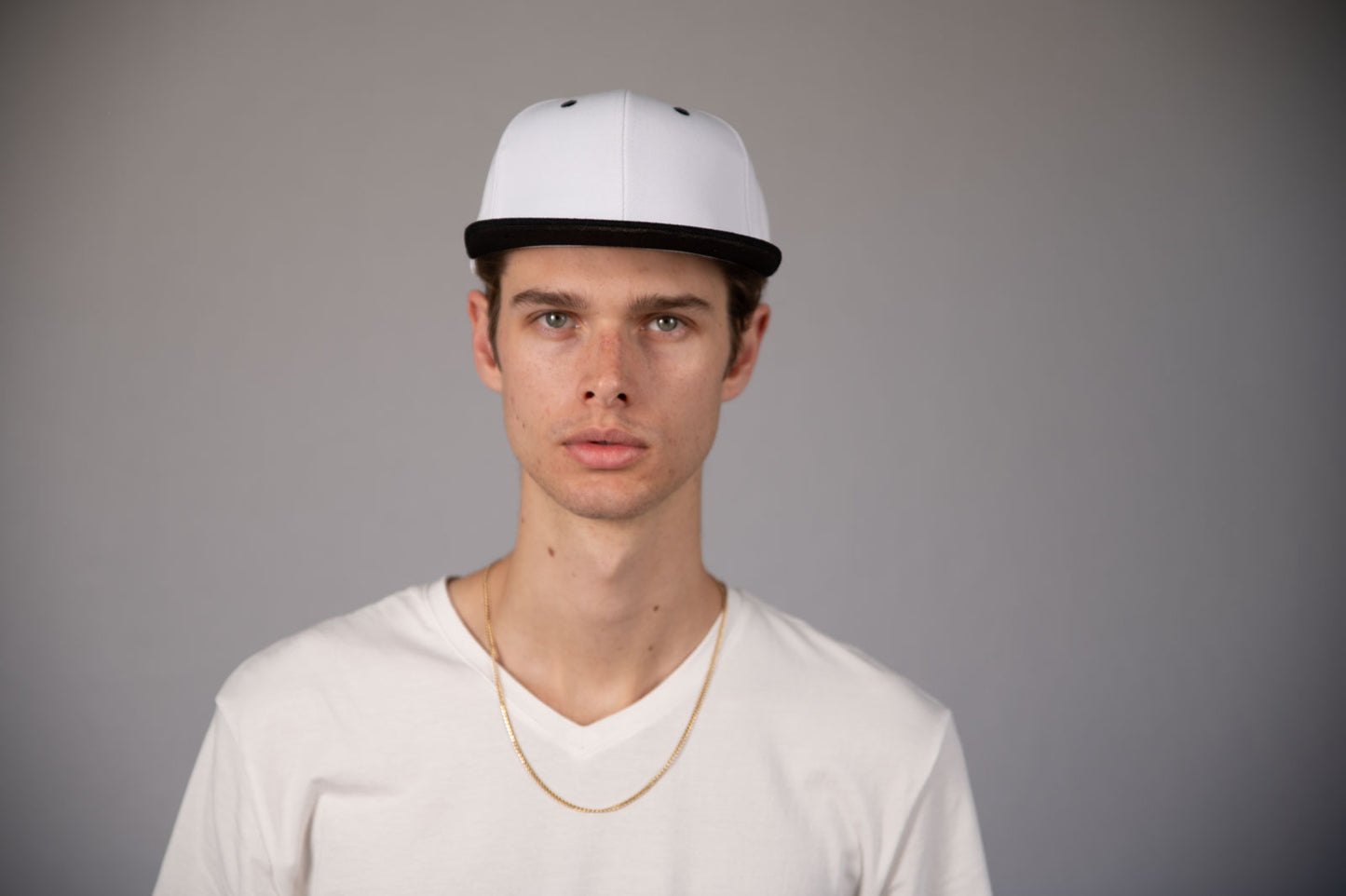 6-Panel Snapback (Flat Bill) — White / Black Bill — Dozen Pack