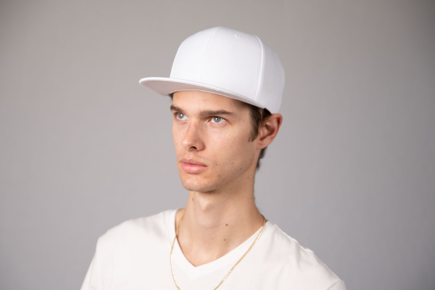 6-Panel Snapback (Flat Bill) — Solid White — Dozen Pack