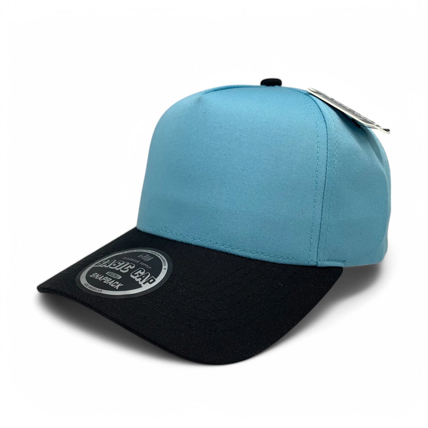 5-Panel Snapback (Curved Bill) — Turquoise / Black Bill — Dozen Pack