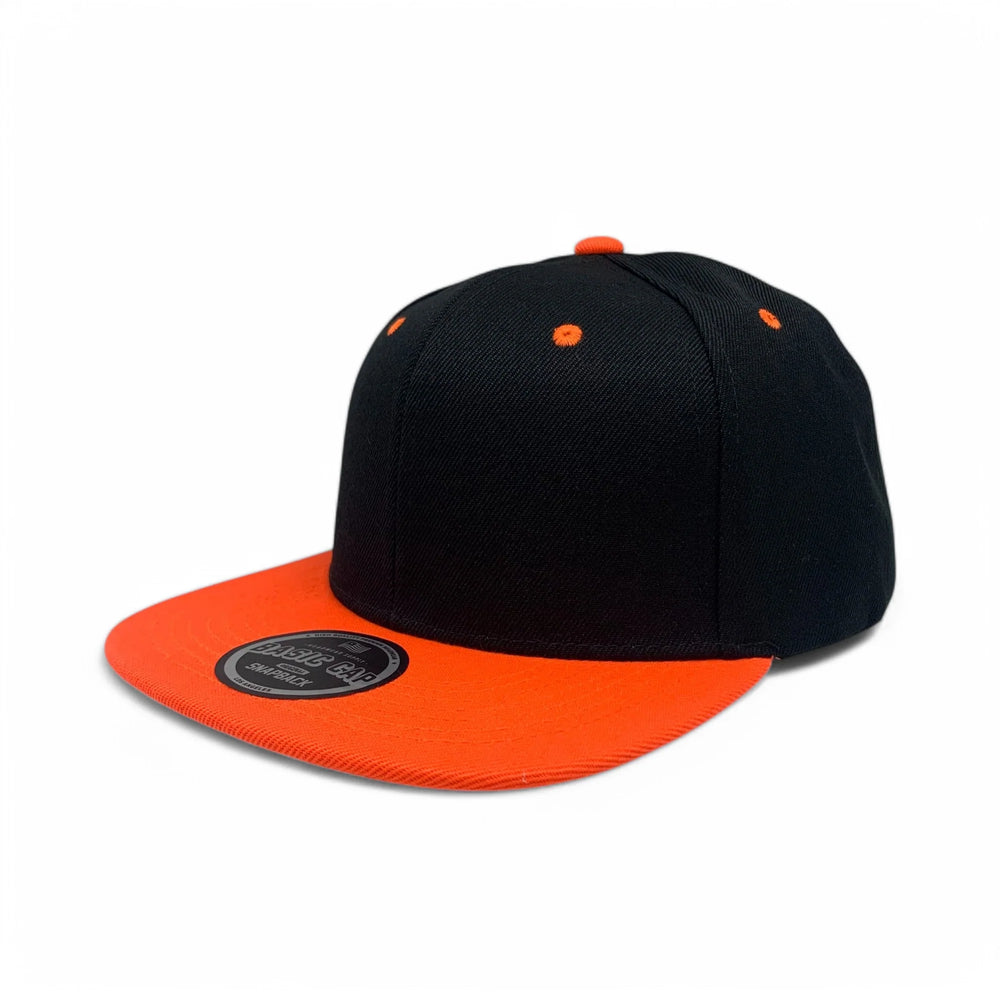 6-Panel Snapback (Flat Bill) — Black / Orange Bill — Dozen Pack secondary