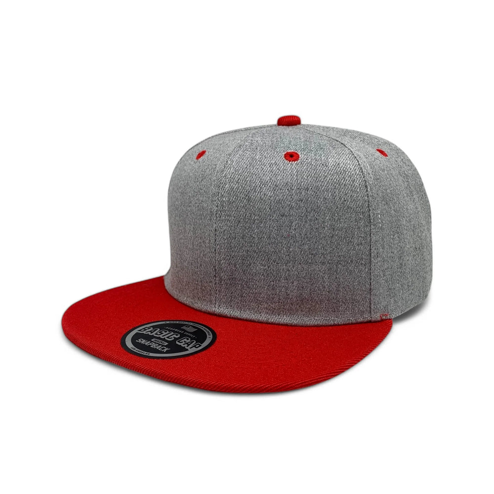 6-Panel Snapback (Flat Bill) — Heather Grey / Red Bill — Dozen Pack secondary
