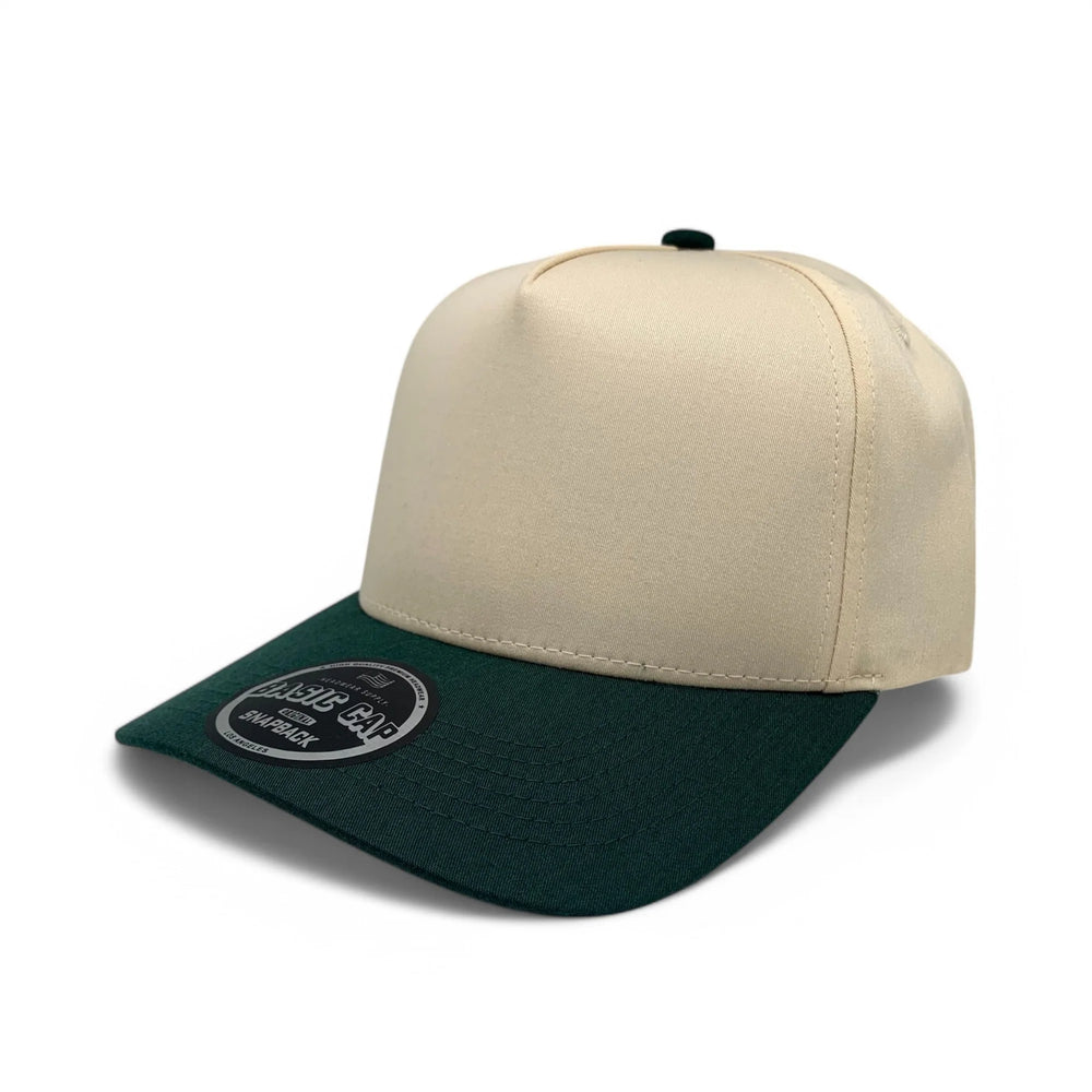 5-Panel Snapback (Curved Bill) — Natural / Dark Green Bill — Dozen Pack secondary