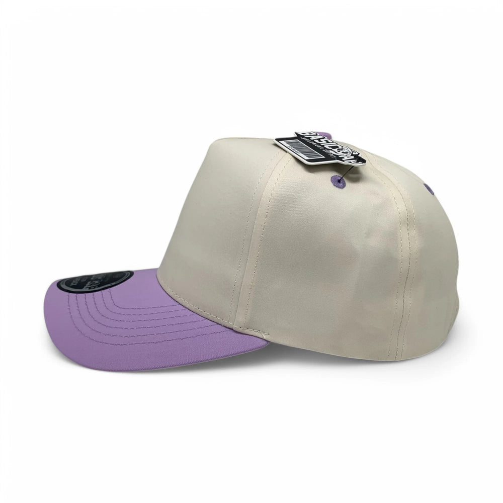 5-Panel Snapback (Curved Bill) — Natural / Light Purple Bill — Dozen Pack secondary