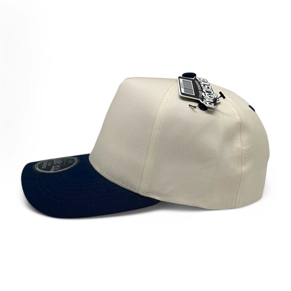 5-Panel Snapback (Curved Bill) — Natural / Navy Bill — Dozen Pack secondary