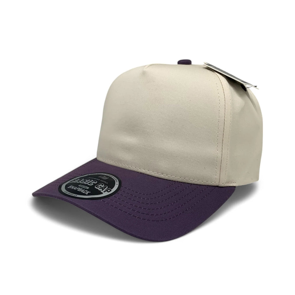 5-Panel Snapback (Curved Bill) — Natural / Dark Purple Bill — Dozen Pack secondary
