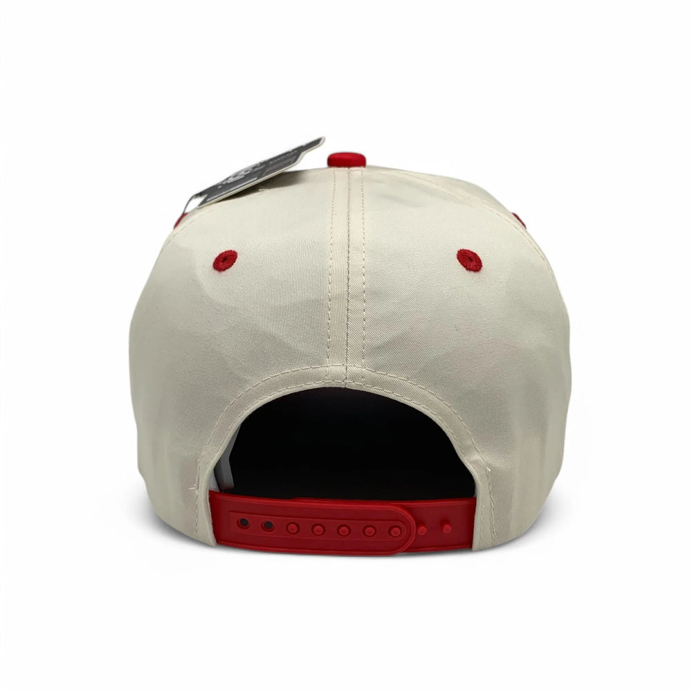 5-Panel Snapback (Curved Bill) — Natural / Red Bill — Dozen Pack secondary