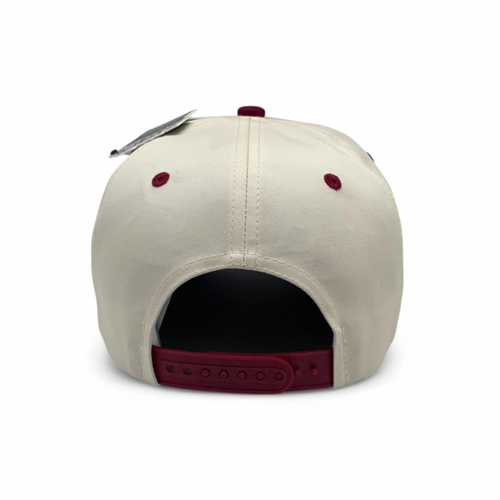 5-Panel Snapback (Curved Bill) — Natural / Burgundy Bill — Dozen Pack secondary
