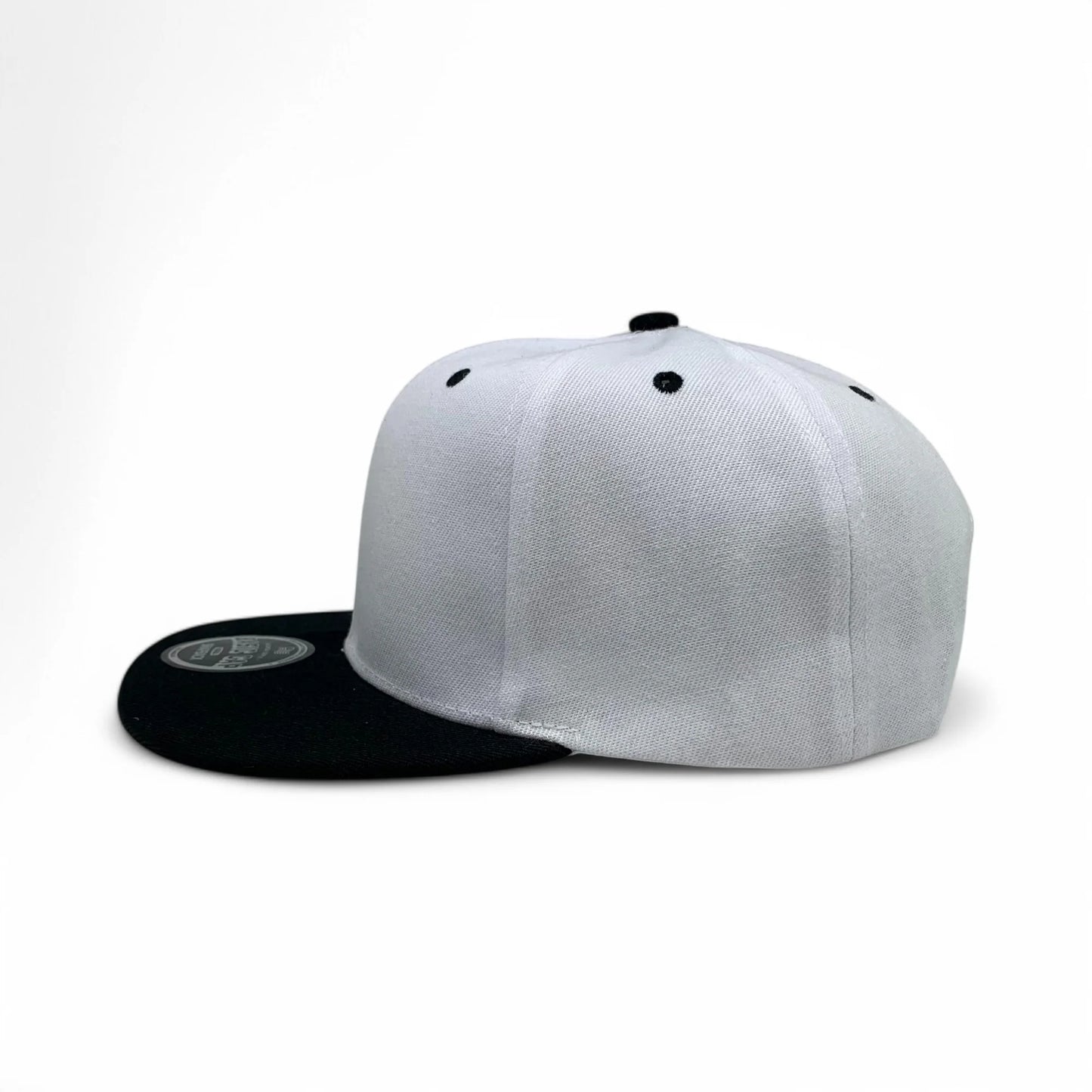 6-Panel Snapback (Flat Bill) — White / Black Bill — Dozen Pack