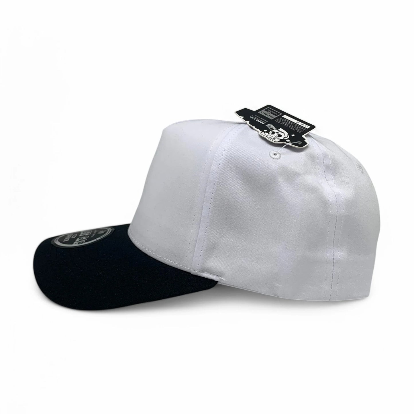 5-Panel Snapback (Curved Bill) — White / Black Bill — Dozen Pack
