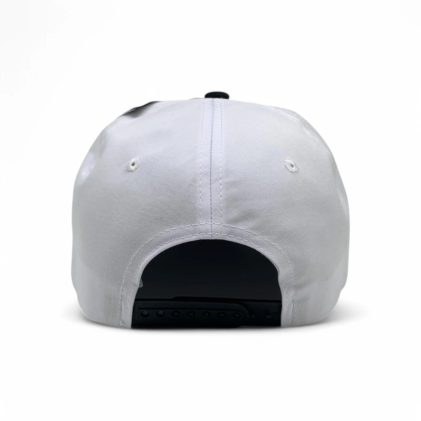 5-Panel Snapback (Curved Bill) — White / Black Bill — Dozen Pack